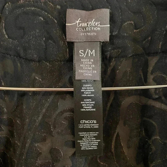 Chicos Travelers Velvet Fringe Burnout Kimono Style Jacket Size S/M Fringe Open - Picture 6 of 8